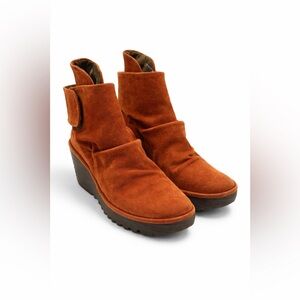 Fly London Rust Suede Wedge Boots